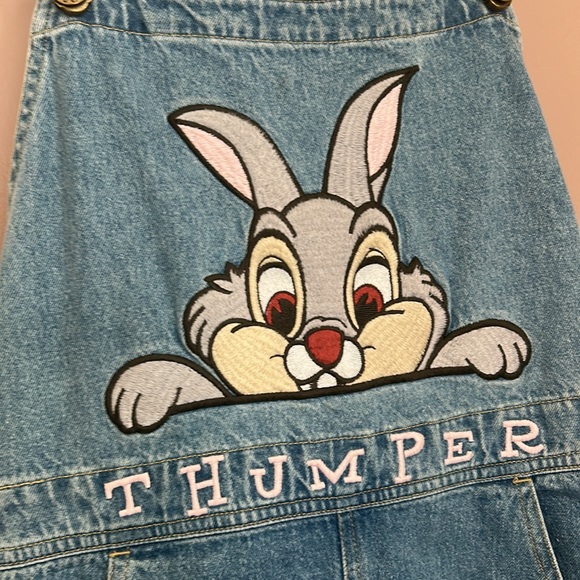 Disney Jean Dress ThumperBambi Overall Dress Vintage DenimJumperDress 90s Size L - Picture 4 of 12